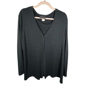 Herman Geist Vintage Charcoal Grey One Button Cardigan‎ Sweater Size Large